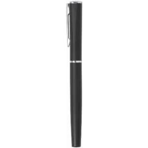A black pen with a silver clip and accent. The design features a sleek, modern silhouette.