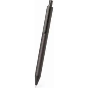 A black pen with a retractable tip and a clip. The pen has a sleek, simple design.