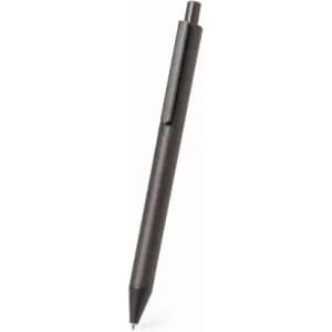 A black pen with a sleek design and a clip for easy attachment. It features a pointed tip for writing.