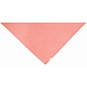 A triangular bandana in a soft coral colour, featuring a small logo on one edge.