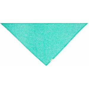 A triangular teal fabric piece with a textured appearance and a small branding label on the edge.