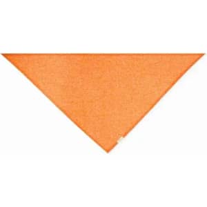 An orange triangular bandana with a textured appearance, featuring a small tag.