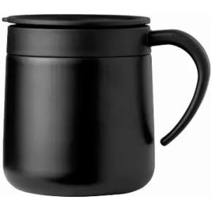 A drink bottle in matte black with a handle and a lid. It features a sleek, modern design.