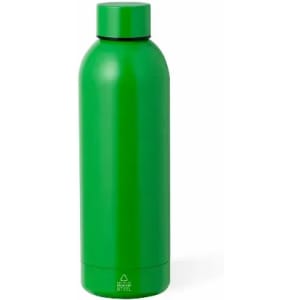 A green stainless steel drink bottle with a sleek, minimalist design and a matching screw-on lid.