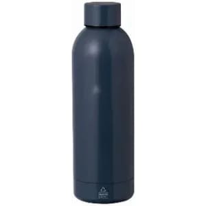 A drink bottle in navy blue with a sleek design and a circular cap. Features a simple logo at the base.