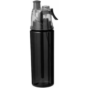 A drink bottle with a transparent black body and a clear lid featuring a spout and a trigger mechanism.