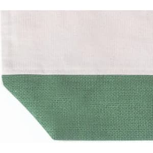 A fabric swatch featuring a light cream top half and a textured green bottom half, with a distinct seam between the two.