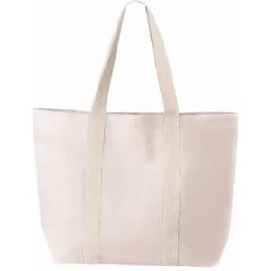 A tote bag in a light beige colour with dual sturdy straps. It features a simple design with no visible branding.