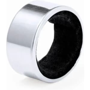 A silver ring with a black inner lining, featuring a sleek, polished surface.