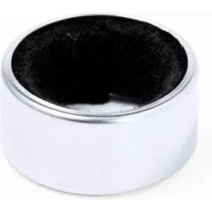 A metallic ring with a smooth silver exterior and a black, textured interior. It features a simple, sleek design.