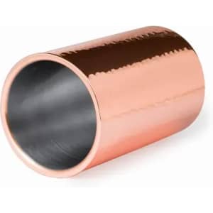 A drink bottle in a sleek copper finish with a smooth metallic interior and a simple cylindrical design.