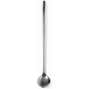 A stainless steel ladle with a long handle and a round bowl for serving liquids.