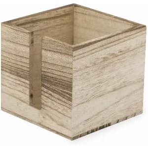 A wooden storage box with a natural wood finish and a divided interior, featuring a simple rectangular design.