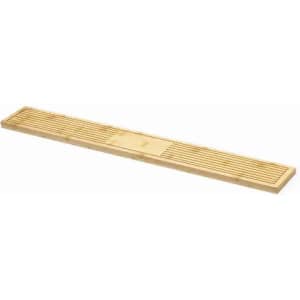 A bamboo serving board with a slatted design and a smooth central section. It has a natural wood colour.
