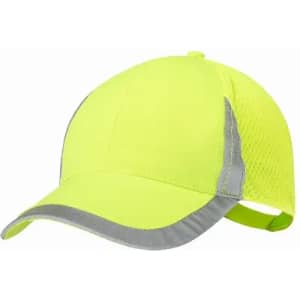A bright yellow cap with grey accents and mesh panels for ventilation. The cap has an adjustable strap at the back.