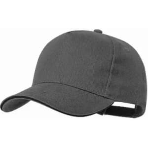 A dark grey cap with a curved brim and adjustable strap at the back. It features a logo on the front.