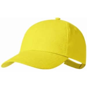 A bright yellow cap with a curved brim and adjustable strap at the back. It features a plain design.