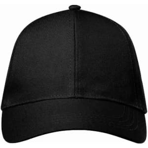 A black cap featuring a curved peak and a structured design. The cap has a closed back.