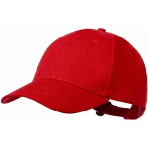 A red baseball cap with a curved brim and adjustable strap at the back. It features a plain design.