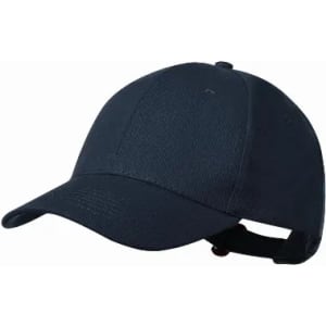 A navy blue cap with a structured design and adjustable strap at the back. It features a logo on the front.
