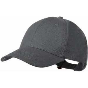 A grey cap with a curved brim and an adjustable strap at the back, featuring a logo.