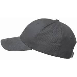 A black cap with a curved brim and a textured surface, featuring a logo on the side.