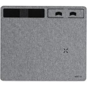 A grey felt organiser with sections and pockets for small items, featuring a logo on the front.