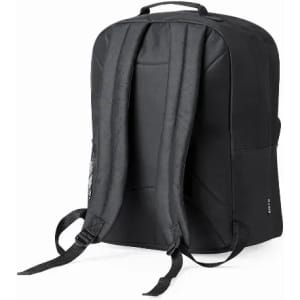 A black backpack featuring padded straps and a streamlined design, suitable for everyday use.