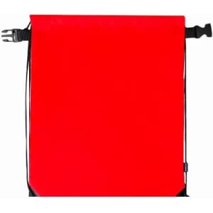 A red promotional product with adjustable straps and a clasp at the top, suitable for carrying or storage.