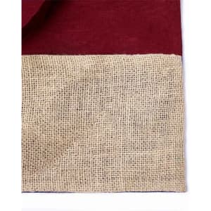 A maroon fabric top with a textured burlap bottom, featuring natural tones and a rustic appearance.