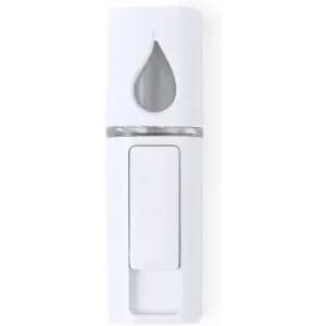 A drink bottle in white with a sleek design and a circular opening at the top. It features a logo.