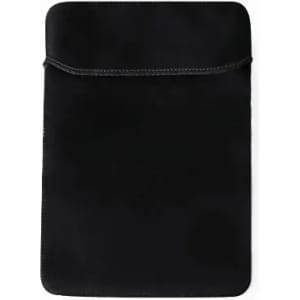 A black tablet sleeve with a simple, smooth design and a closure flap at the top. It has a minimalistic style.
