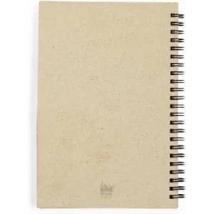 A spiral-bound notebook with a plain, brown, recycled cover and black coil binding.