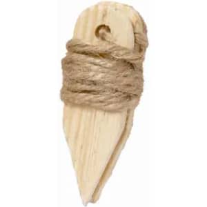 A wooden toggle wrapped with twine, featuring a pointed design for fastening or securing items.