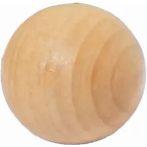 A wooden ball with a smooth, natural finish and light beige colour. Round shape with subtle grooves.