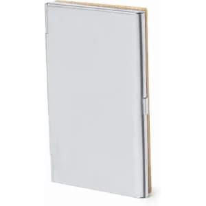 A silver business card holder with a sleek, metallic finish and a hinged design.