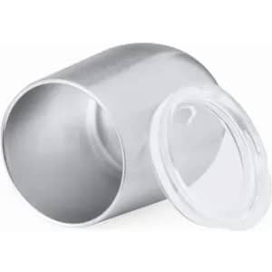 A metallic silver drink bottle with a transparent cap. The bottle has a smooth, cylindrical shape.