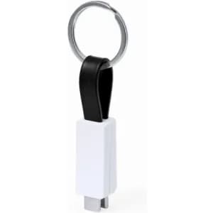 A keyring featuring a white USB connector with a black silicone attachment for easy handling.