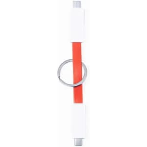 A product featuring a red centre and white ends with a silver ring in the middle, along with a logo.