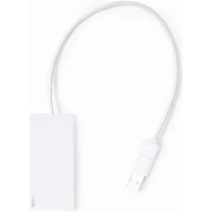 A USB connector with a white cable, featuring a rectangular adapter at one end and a USB plug at the other.