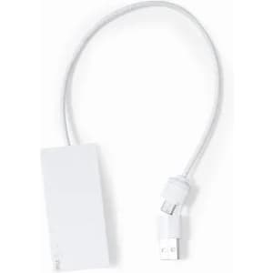 A USB adapter with a white cable, featuring a rectangular body and a connector at one end.