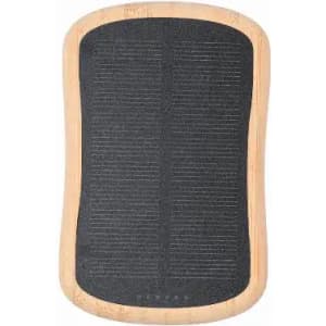 A rectangular massage mat with a textured black surface and a natural wood frame.