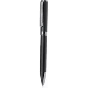 A black pen with silver accents and a clip. The design is sleek and modern.