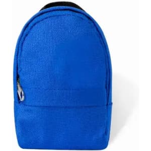 A blue backpack with a rounded top and a small zipper pocket. Features a simple design and sturdy fabric.