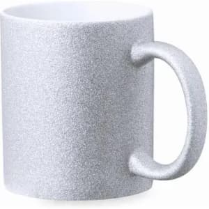 A drink bottle in a sparkling silver finish with a textured surface and a curved handle.