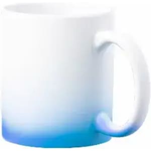 A drink bottle in white with a blue gradient at the base, featuring a handle and a simple design.