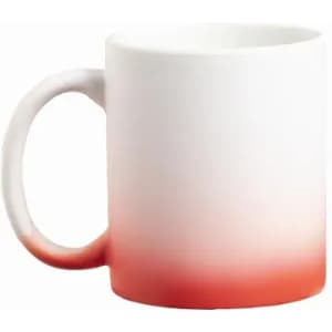 A mug featuring a gradient from white to vibrant red at the bottom, with a simple handle and a smooth finish.