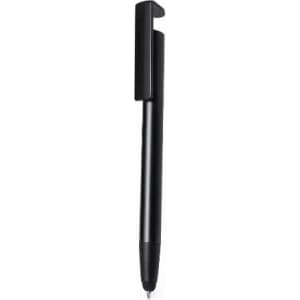 A black pen with a clip on the side, featuring a sleek, minimalist design.