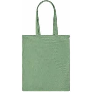 A reusable tote bag in a soft green colour, featuring two handles for carrying. The bag has a smooth texture and simple design.