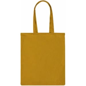 A tote bag in a vibrant mustard colour with two shoulder straps and a simple design.